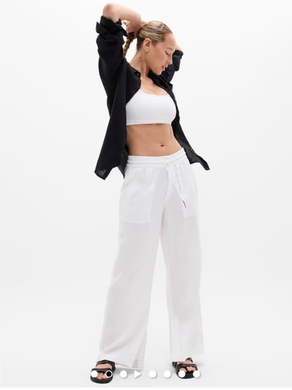 Athleta Retreat Linen High Rise White Wide-Leg Drawstring Pants Size Women’s 1X